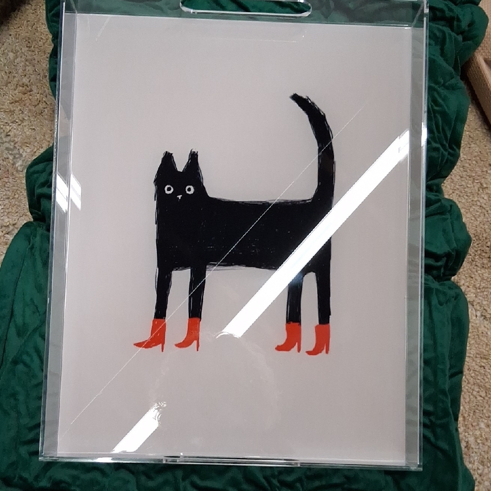 NWT Neutral Serving Tray with Handles Decorative Ottoman Rectangle Cat In Heels